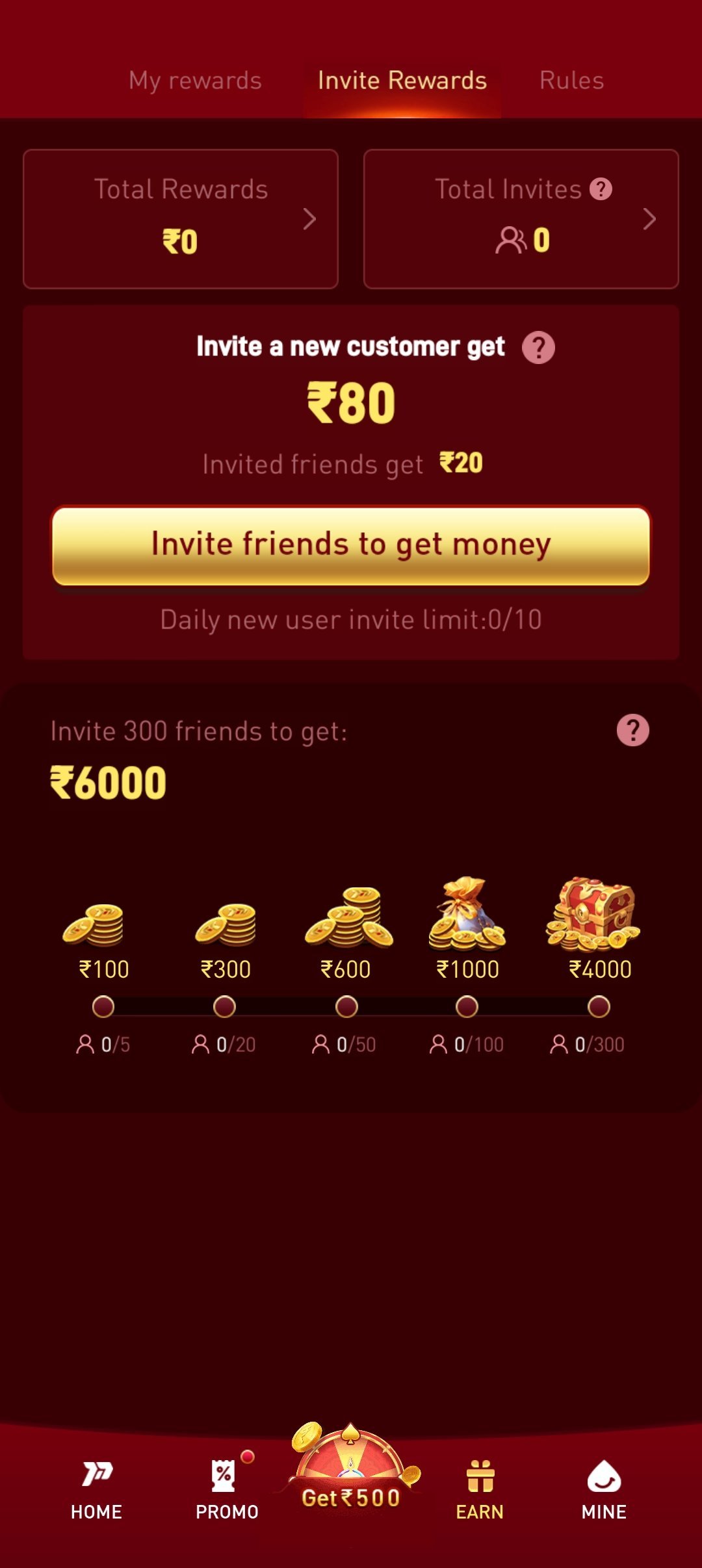 pggplay app — Invite & Earn screen